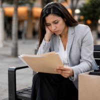 womanlaidoff woman on park bench laid off from work